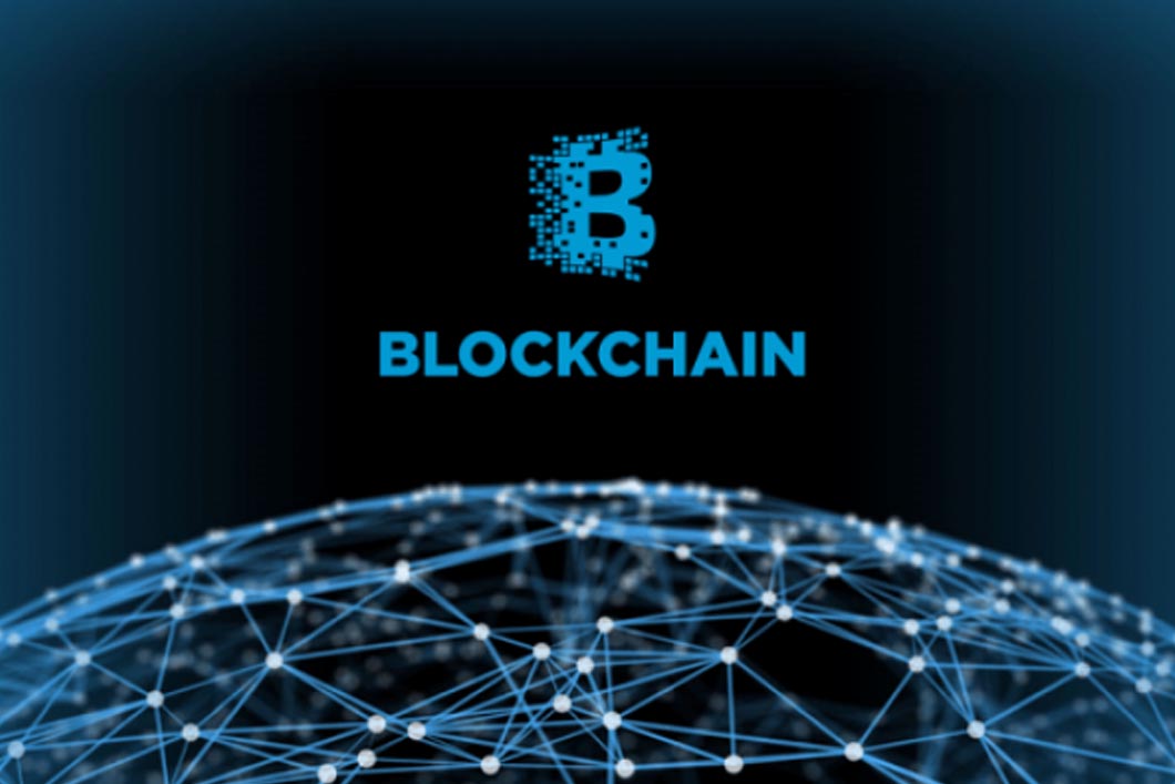 This picture shows the connecting lines of Myra's academy across the globe, with block chain written above