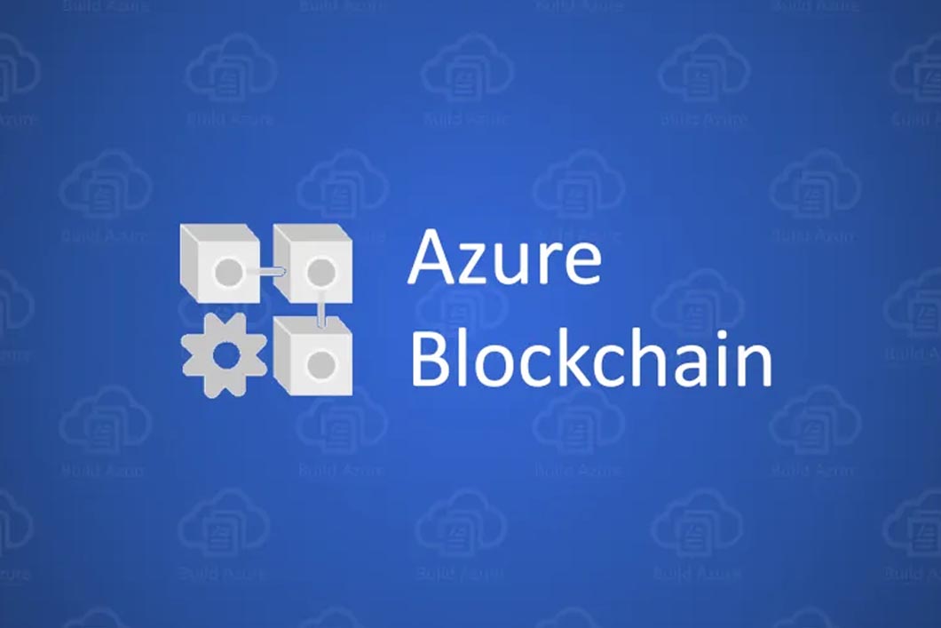 The picture of Azure blockchain along with an image of three connecting cubes with one setting icon