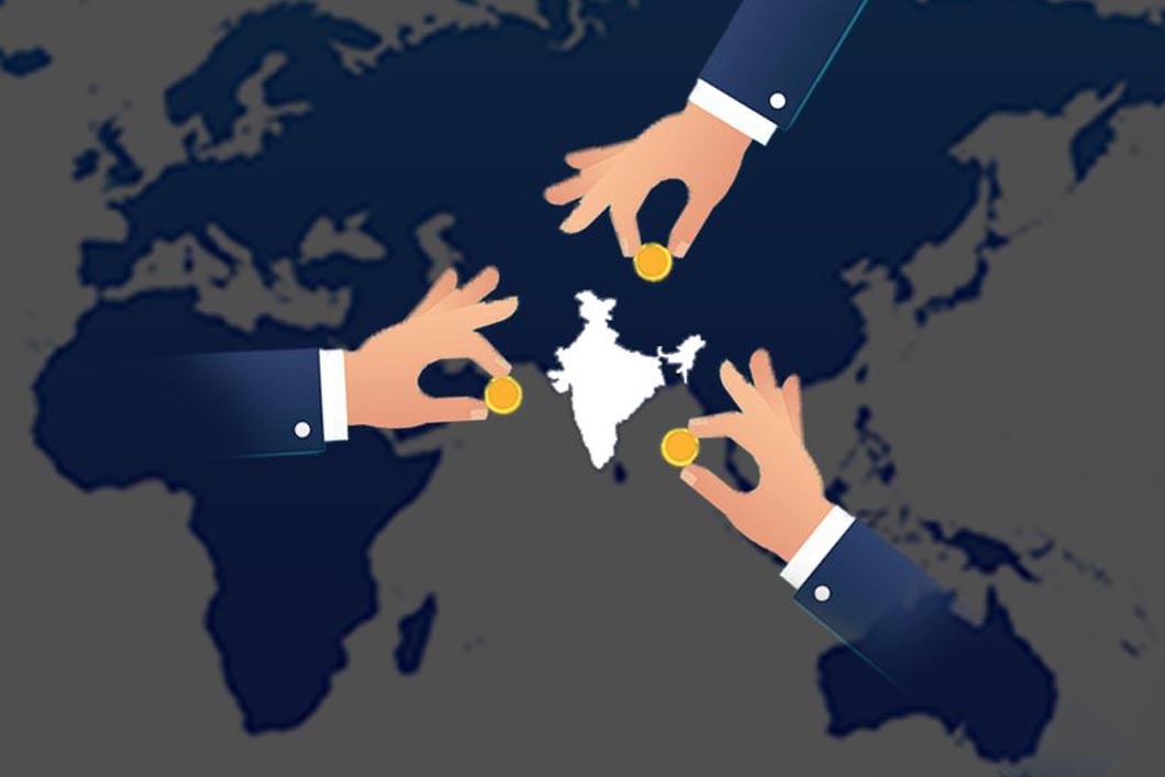 A picture of Three hands are there and also picture of India is there and the hands are holding one one coin and they are abot to drop the coin in the map of india